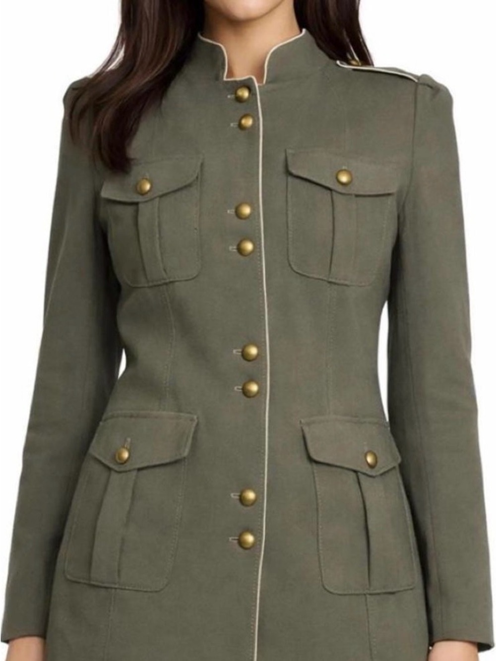 White House Black Market Olive Military-Style Coat-Ready For Fall!